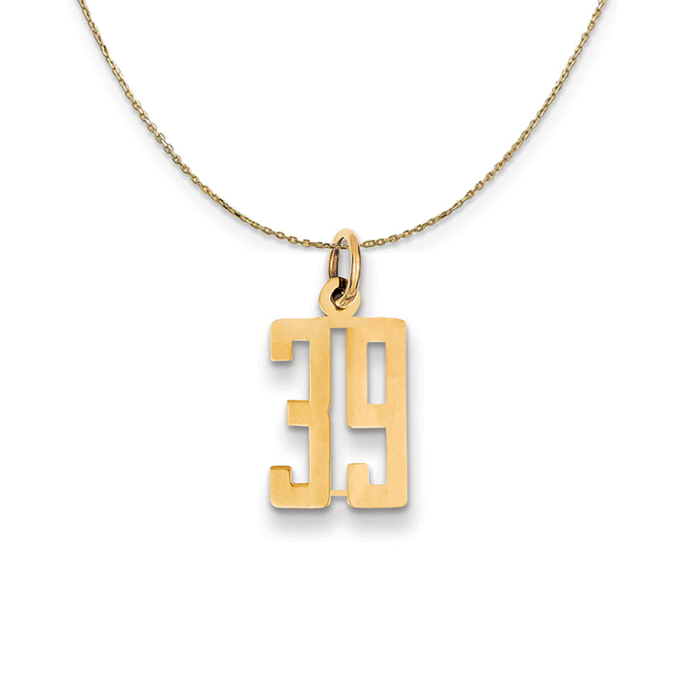 14k Yellow Gold, Alumni Small Elongated Number 39 Necklace, Item N24669 by The Black Bow Jewelry Co.