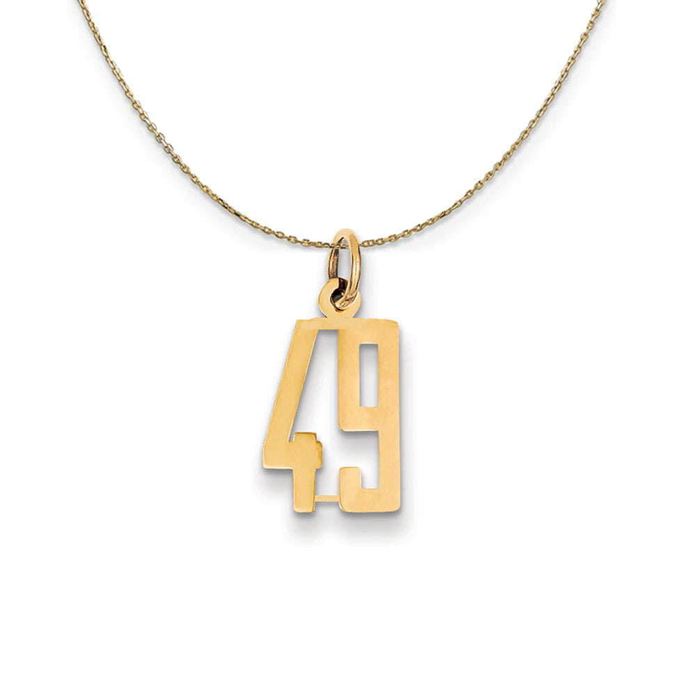 14k Yellow Gold, Alumni Small Elongated Number 49 Necklace, Item N24680 by The Black Bow Jewelry Co.
