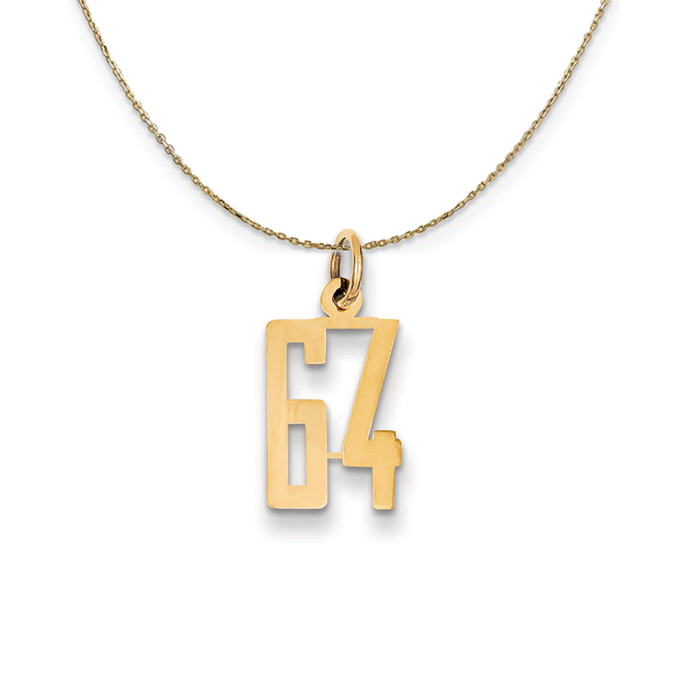 14k Yellow Gold, Alumni Small Elongated Number 64 Necklace, Item N24697 by The Black Bow Jewelry Co.
