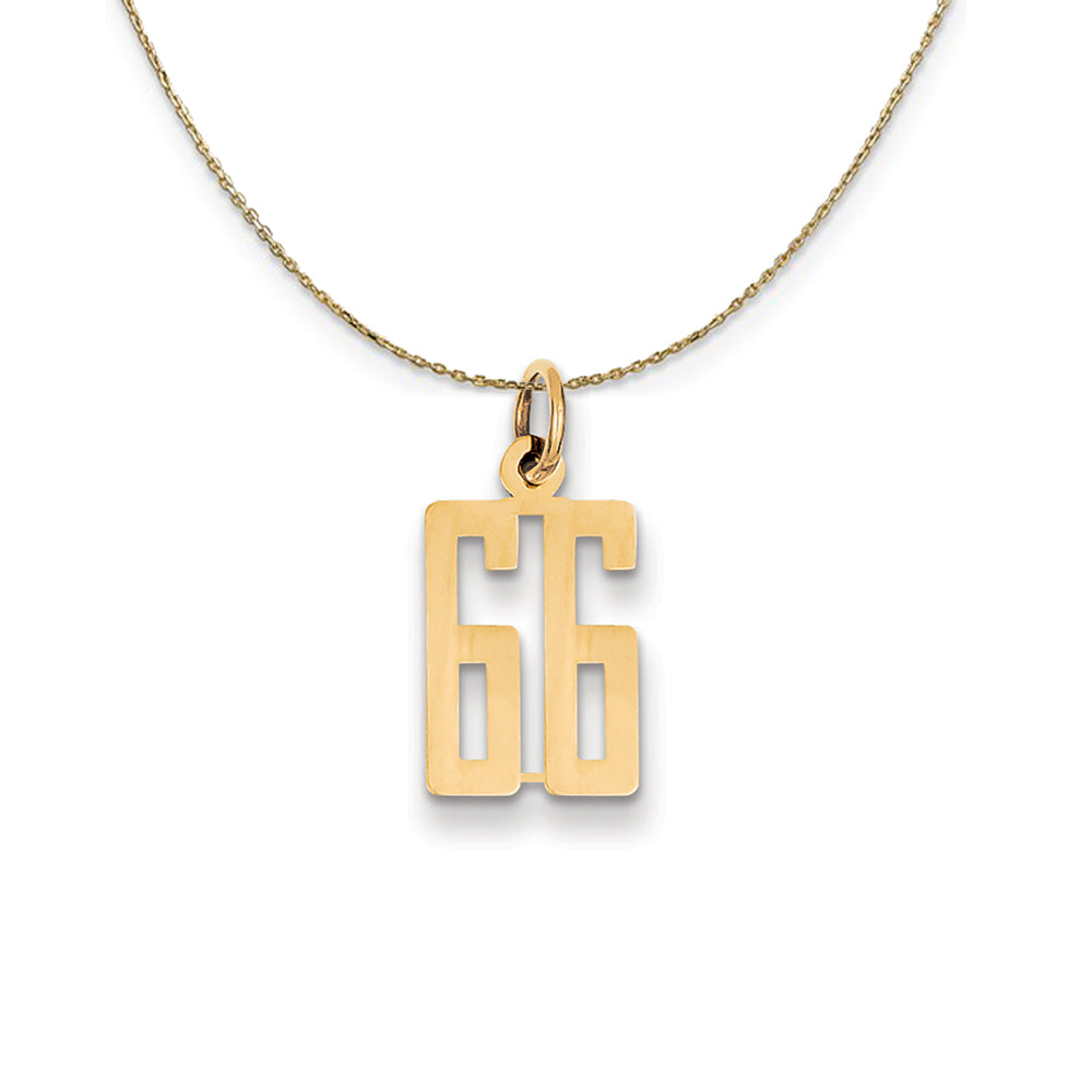 14k Yellow Gold, Alumni Small Elongated Number 66 Necklace, Item N24699 by The Black Bow Jewelry Co.