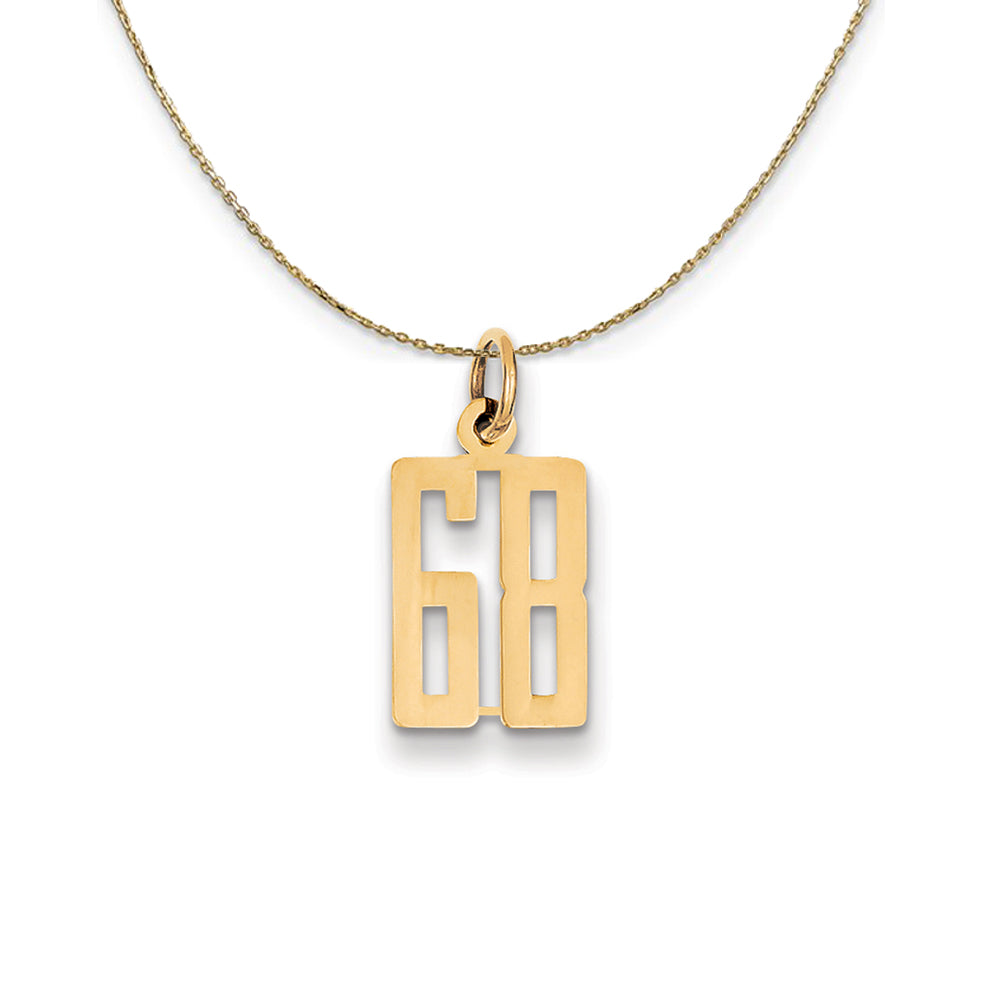 14k Yellow Gold, Alumni Small Elongated Number 68 Necklace, Item N24701 by The Black Bow Jewelry Co.