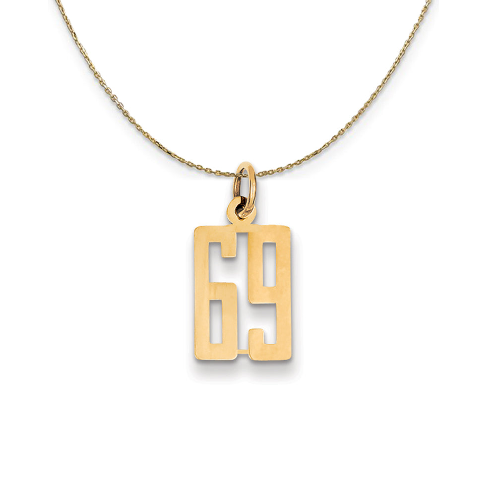 14k Yellow Gold, Alumni Small Elongated Number 69 Necklace, Item N24702 by The Black Bow Jewelry Co.