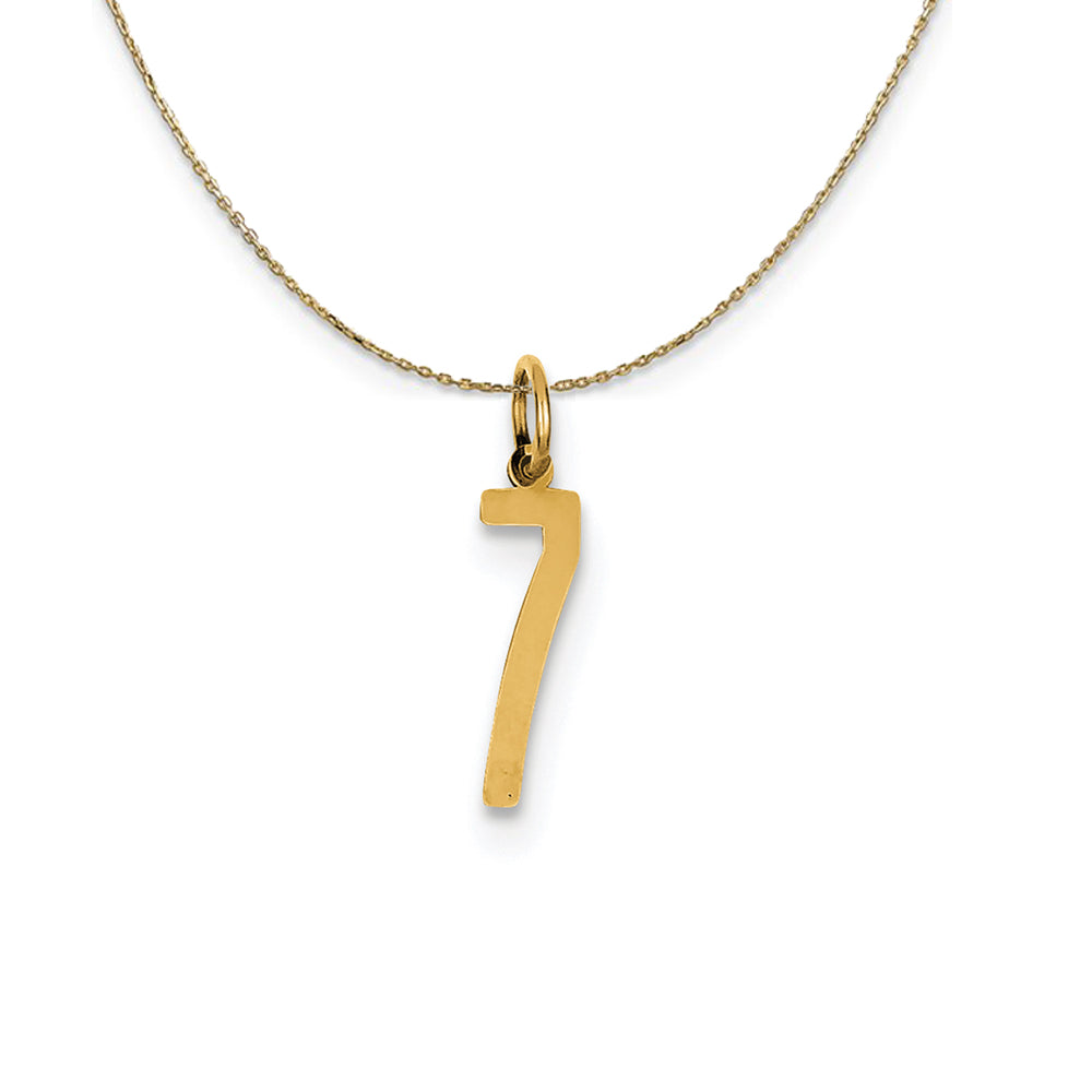 14k Yellow Gold, Alumni Small Elongated Number 7 Necklace, Item N24703 by The Black Bow Jewelry Co.