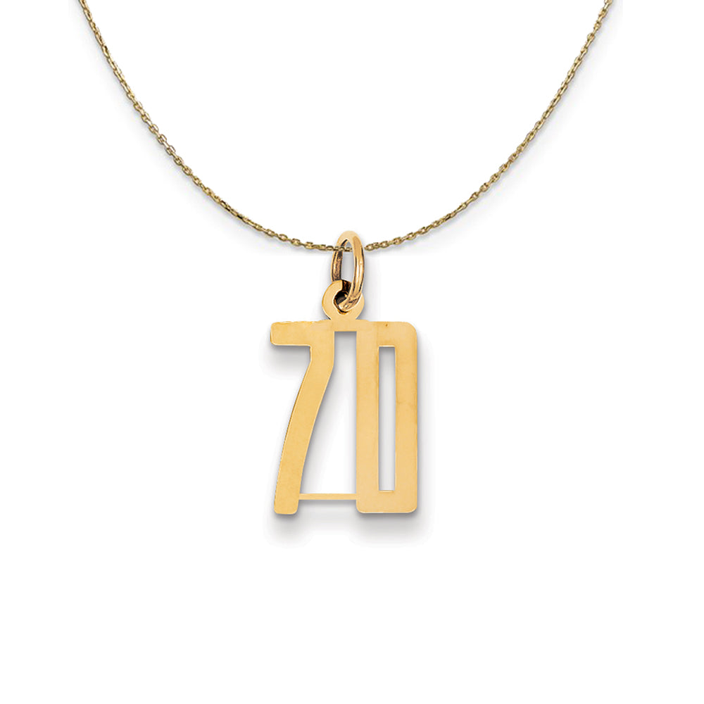 14k Yellow Gold, Alumni Small Elongated Number 70 Necklace, Item N24704 by The Black Bow Jewelry Co.