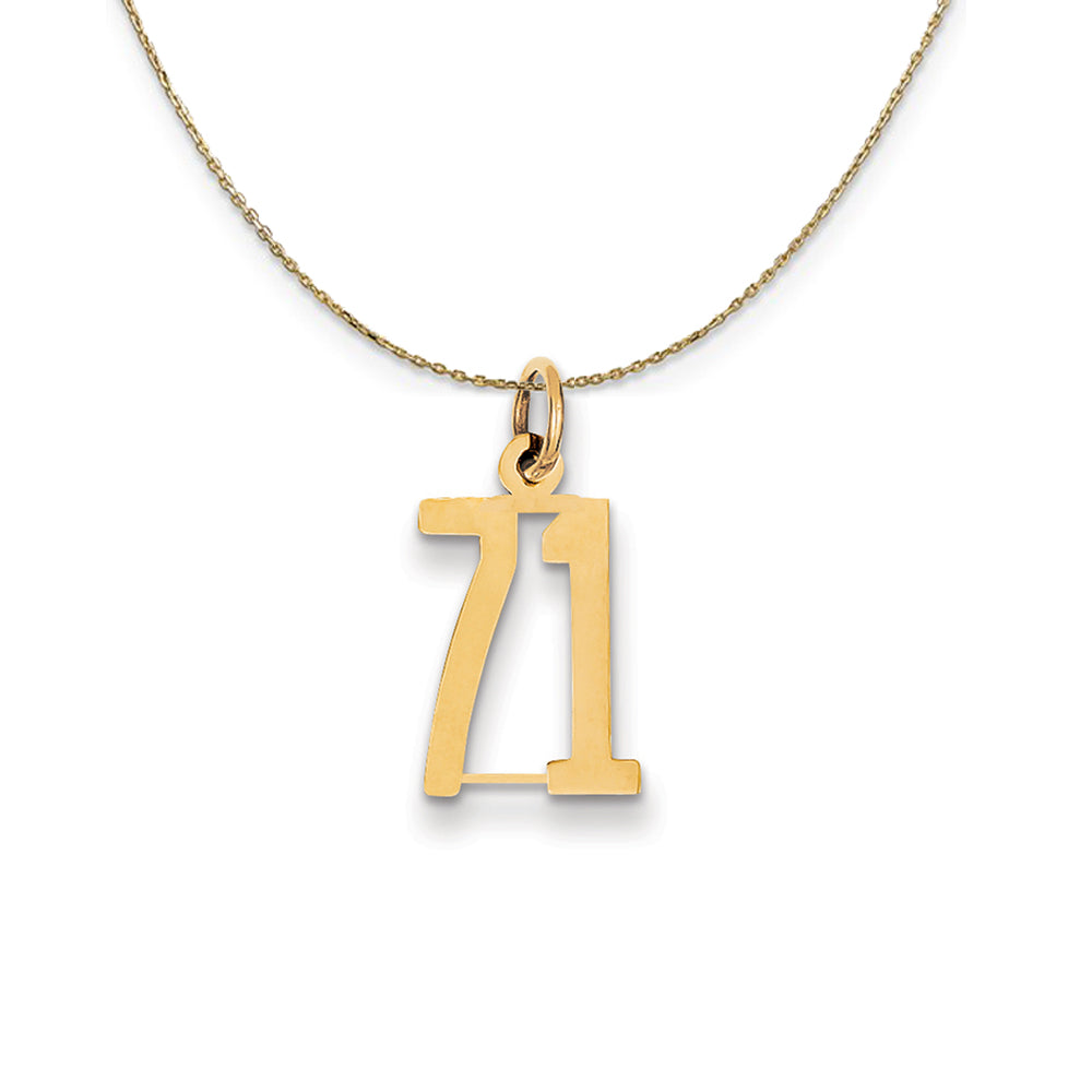 14k Yellow Gold, Alumni Small Elongated Number 71 Necklace, Item N24705 by The Black Bow Jewelry Co.