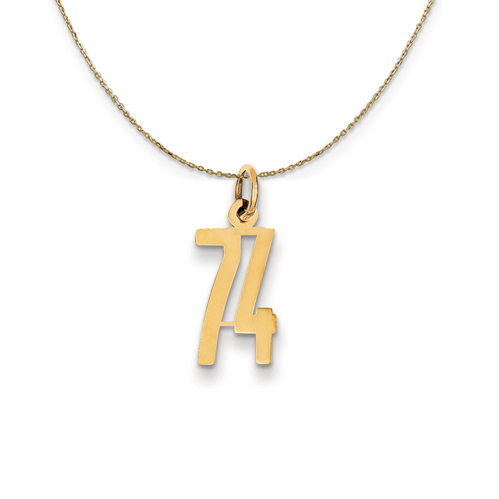 14k Yellow Gold, Alumni Small Elongated Number 74 Necklace, Item N24708 by The Black Bow Jewelry Co.