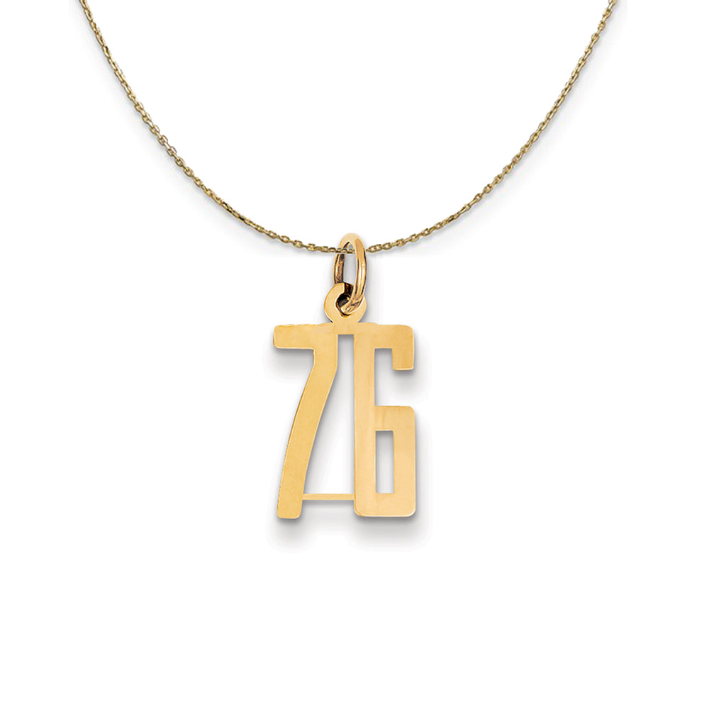 14k Yellow Gold, Alumni Small Elongated Number 76 Necklace, Item N24710 by The Black Bow Jewelry Co.