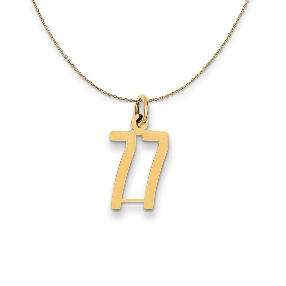 14k Yellow Gold, Alumni Small Elongated Number 77 Necklace, Item N24711 by The Black Bow Jewelry Co.