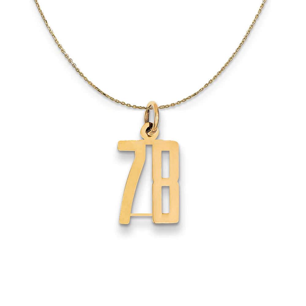 14k Yellow Gold, Alumni Small Elongated Number 78 Necklace, Item N24712 by The Black Bow Jewelry Co.