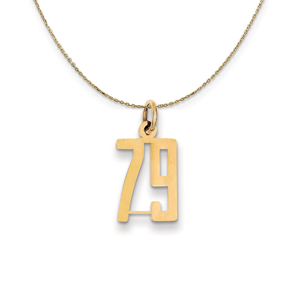 14k Yellow Gold, Alumni Small Elongated Number 79 Necklace, Item N24713 by The Black Bow Jewelry Co.