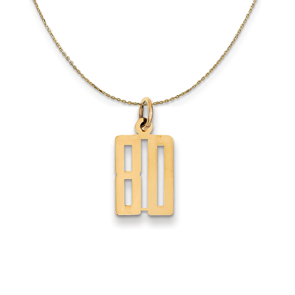 14k Yellow Gold, Alumni Small Elongated Number 80 Necklace, Item N24715 by The Black Bow Jewelry Co.