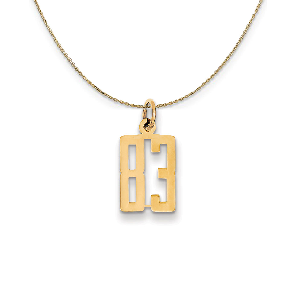 14k Yellow Gold, Alumni Small Elongated Number 83 Necklace, Item N24718 by The Black Bow Jewelry Co.