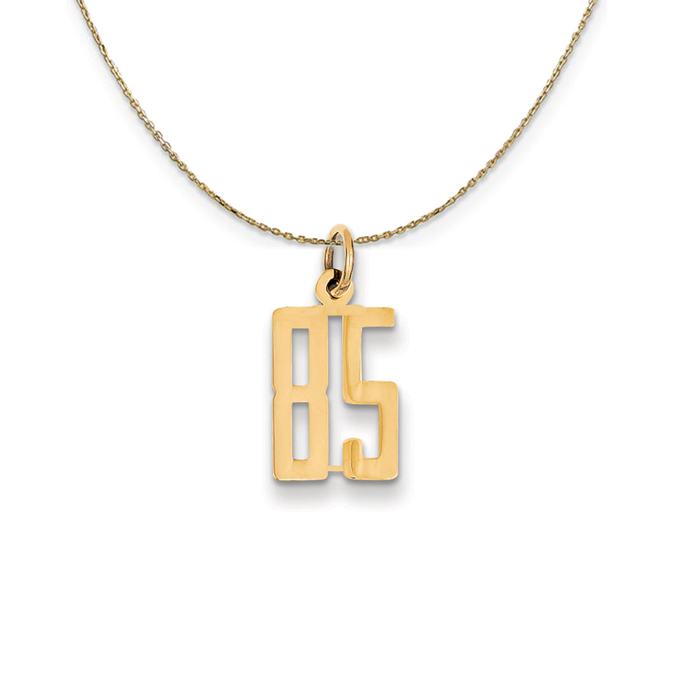 14k Yellow Gold, Alumni Small Elongated Number 85 Necklace, Item N24720 by The Black Bow Jewelry Co.