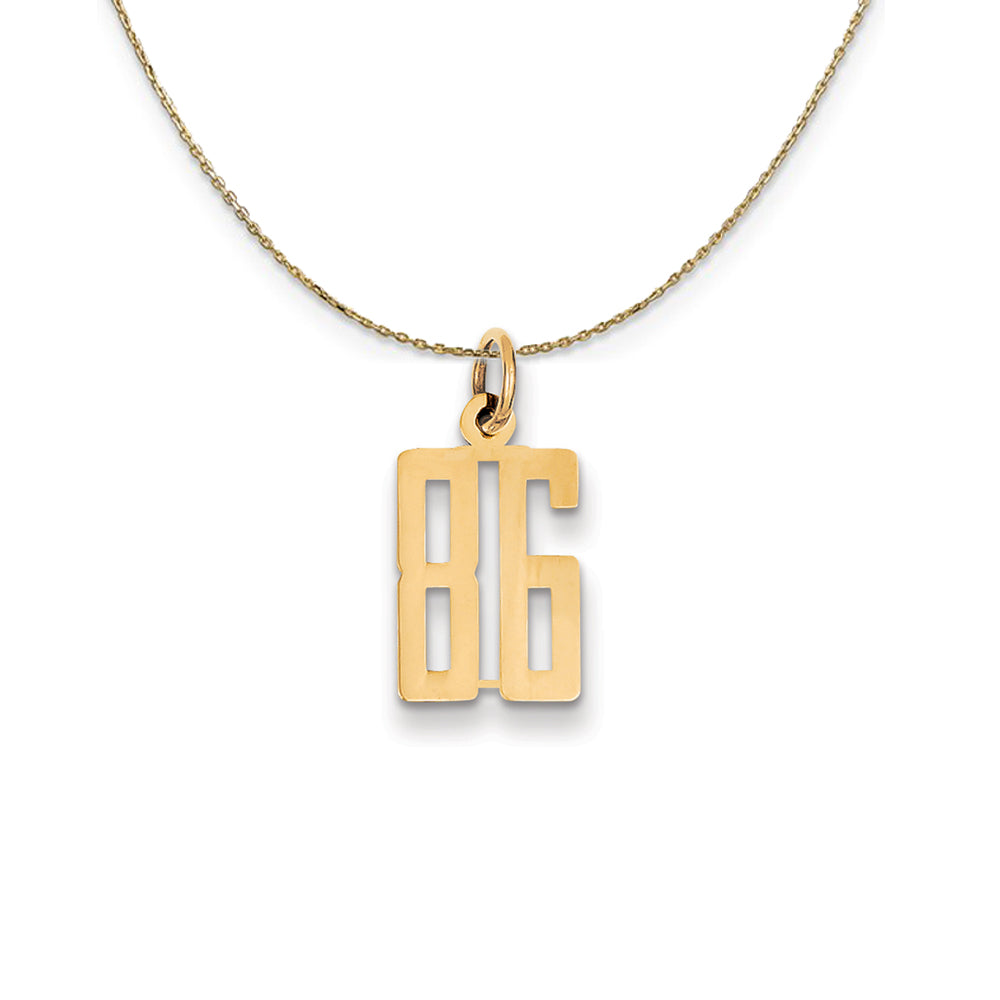 14k Yellow Gold, Alumni Small Elongated Number 86 Necklace, Item N24721 by The Black Bow Jewelry Co.