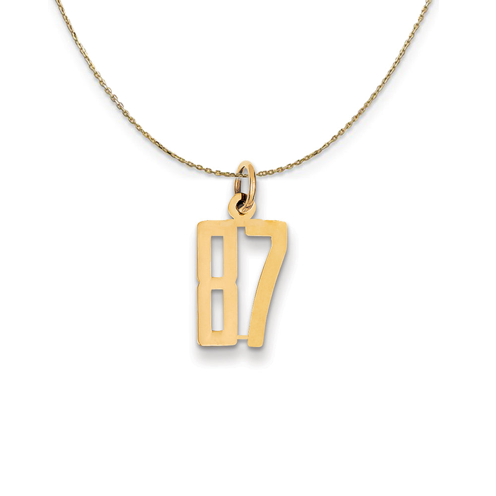 14k Yellow Gold, Alumni Small Elongated Number 87 Necklace, Item N24722 by The Black Bow Jewelry Co.