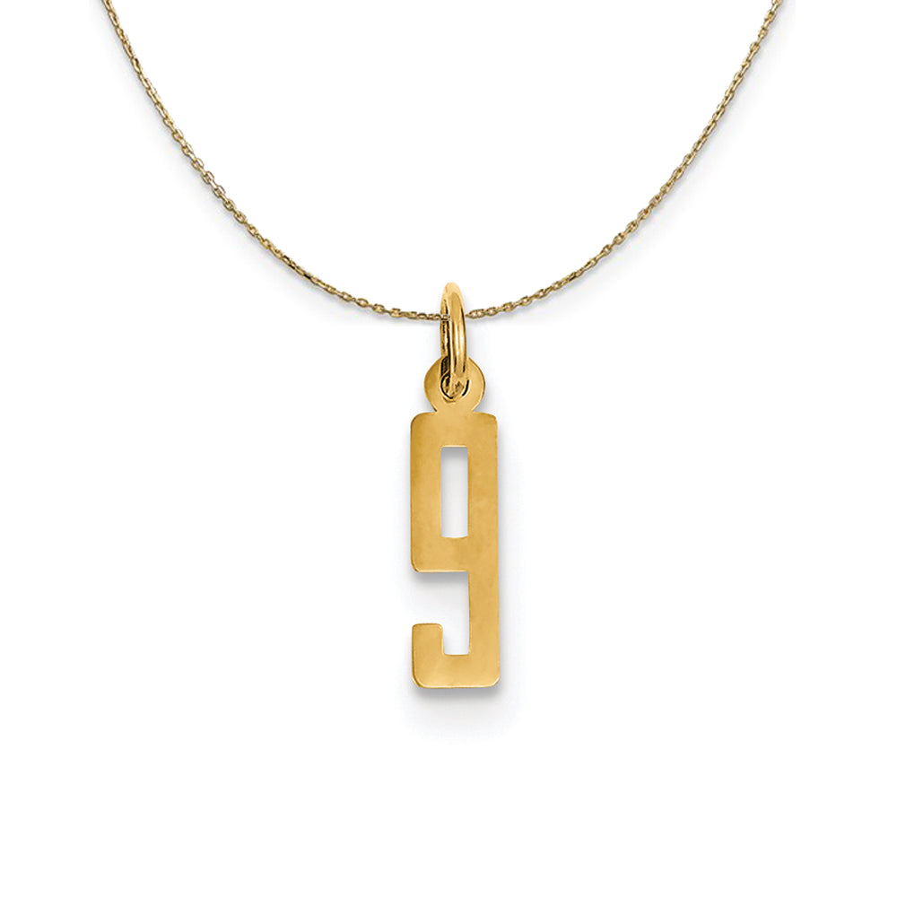 14k Yellow Gold, Alumni Small Elongated Number 9 Necklace, Item N24725 by The Black Bow Jewelry Co.
