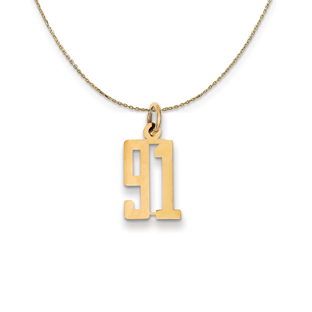 14k Yellow Gold, Alumni Small Elongated Number 91 Necklace, Item N24727 by The Black Bow Jewelry Co.