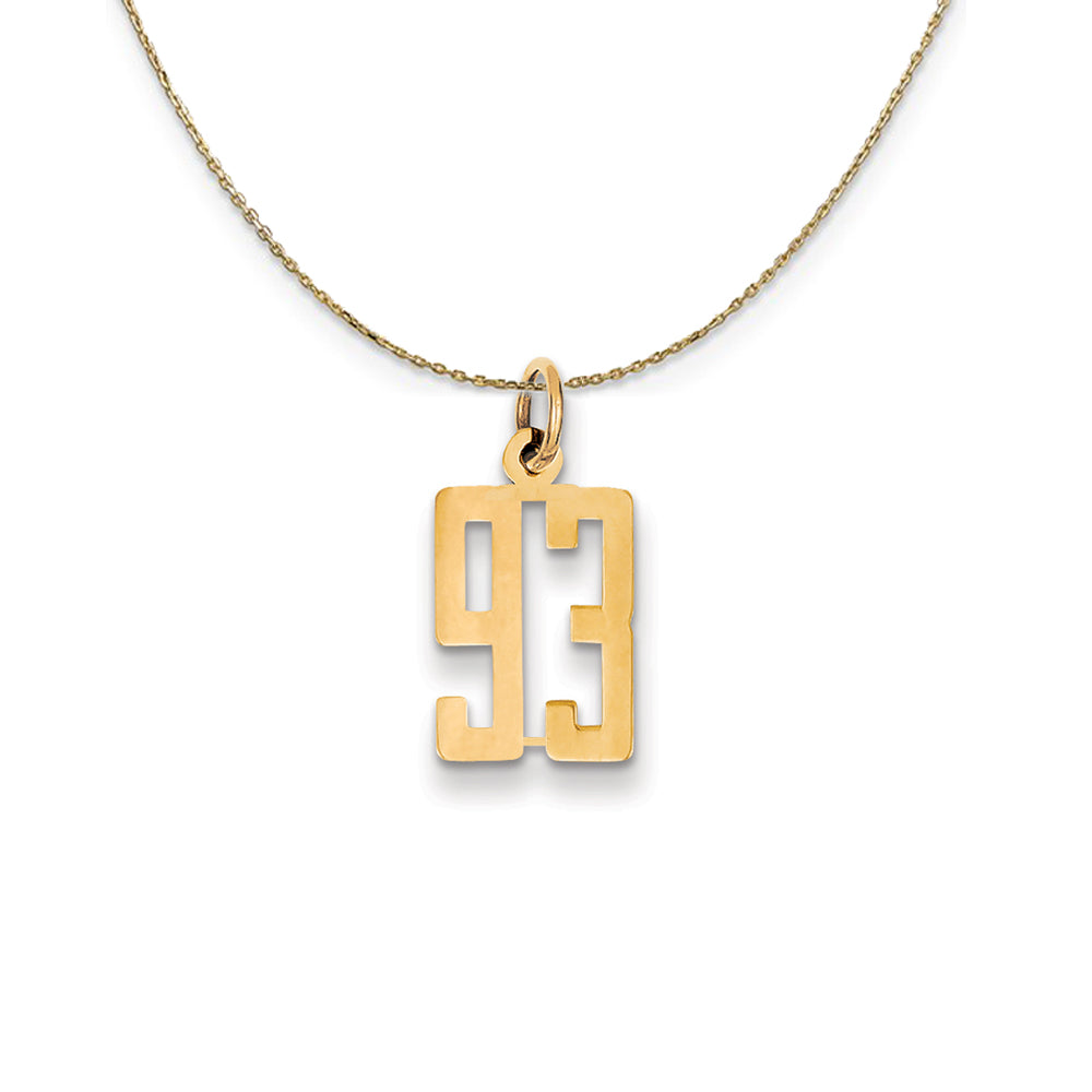 14k Yellow Gold, Alumni Small Elongated Number 93 Necklace, Item N24729 by The Black Bow Jewelry Co.