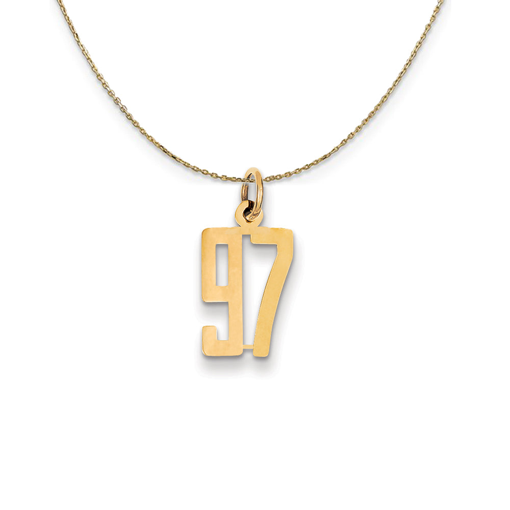 14k Yellow Gold, Alumni Small Elongated Number 97 Necklace, Item N24733 by The Black Bow Jewelry Co.