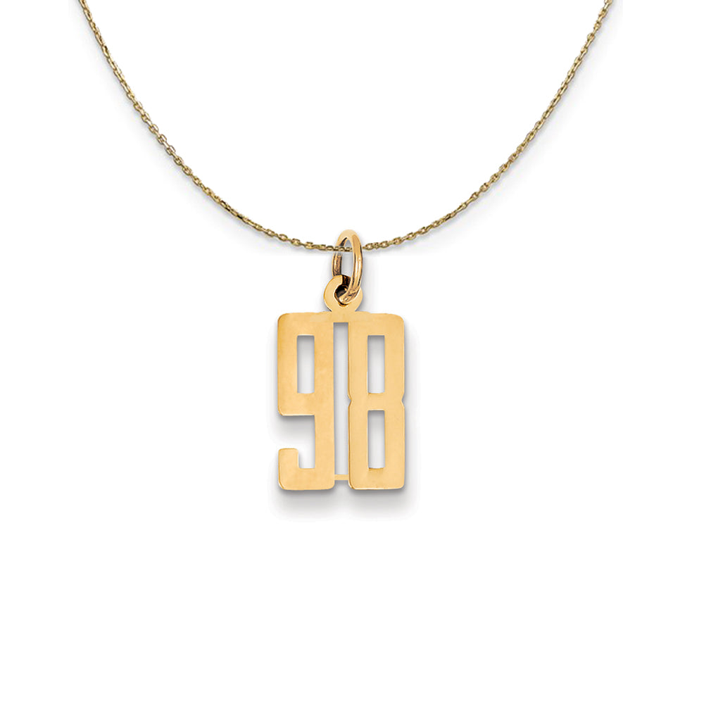 14k Yellow Gold, Alumni Small Elongated Number 98 Necklace, Item N24734 by The Black Bow Jewelry Co.
