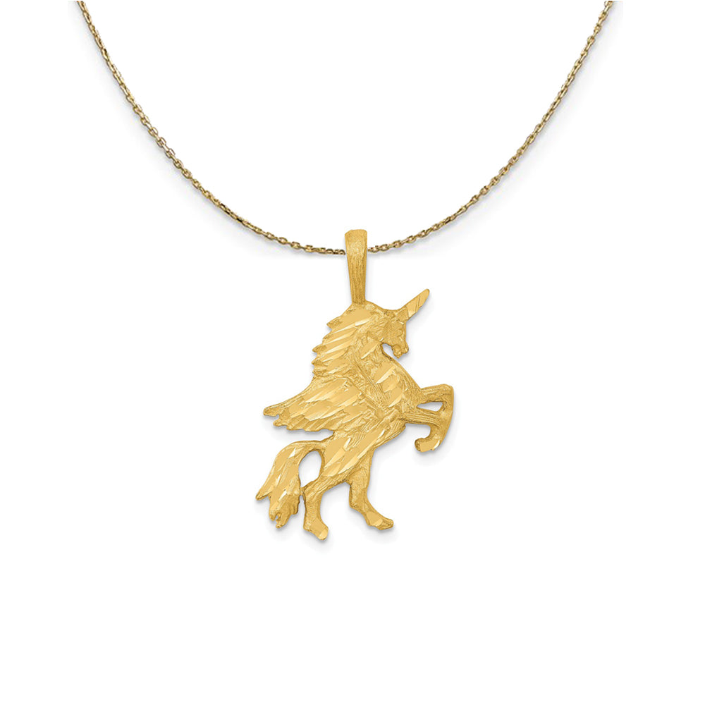 14k Yellow Gold Diamond-Cut & Textured Flat Pegasus Necklace, Item N24740 by The Black Bow Jewelry Co.