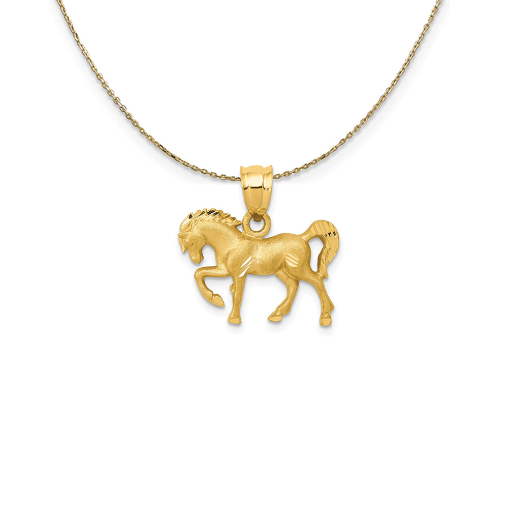 14k Yellow Gold Diamond-Cut Horse, 18mm (11/16 Inch) Necklace, Item N24742 by The Black Bow Jewelry Co.