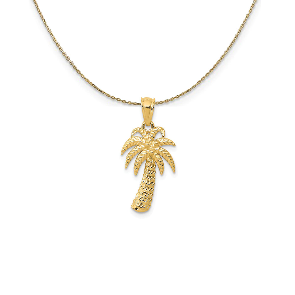 14k Yellow Gold Polished Textured Palm Tree (23mm) Necklace, Item N24787 by The Black Bow Jewelry Co.