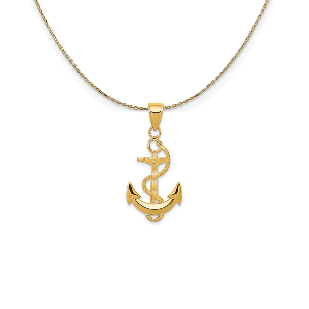 14k Yellow Gold Anchor with Textured Rope (15 x 33mm) Necklace, Item N24800 by The Black Bow Jewelry Co.