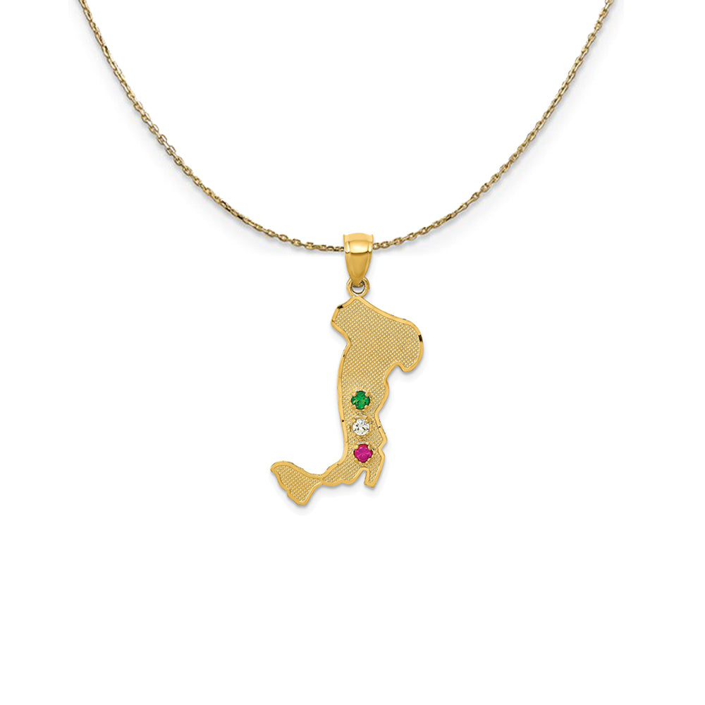 14k Yellow Gold & CZ Textured Italy Map (32mm) Necklace, Item N24812 by The Black Bow Jewelry Co.