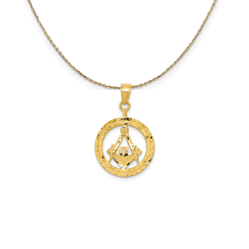 14k Yellow Gold Wreath with Masonic Symbol Necklace, Item N24813 by The Black Bow Jewelry Co.