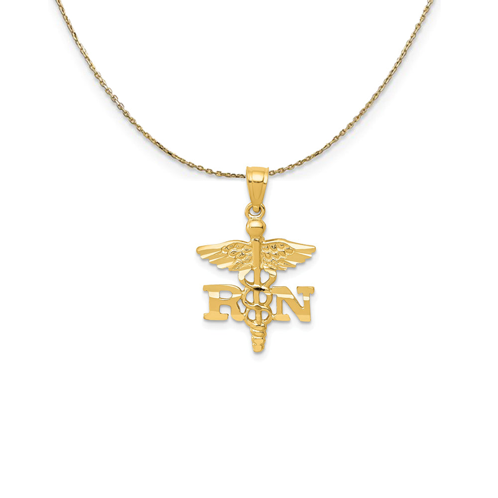 14k Yellow Gold Diamond-Cut RN Nurse Necklace, Item N24817 by The Black Bow Jewelry Co.