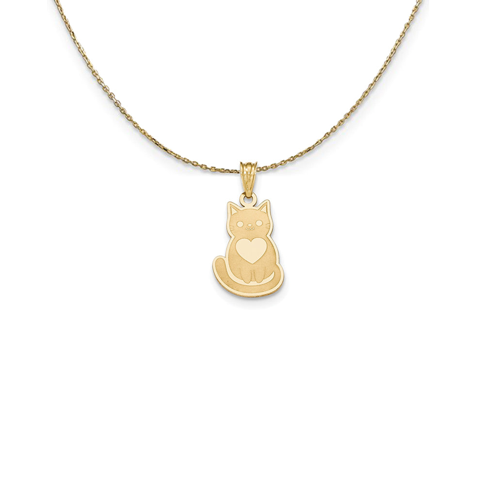 14k Yellow Gold Polished & Laser Cut Engravable Cat Necklace, Item N24822 by The Black Bow Jewelry Co.