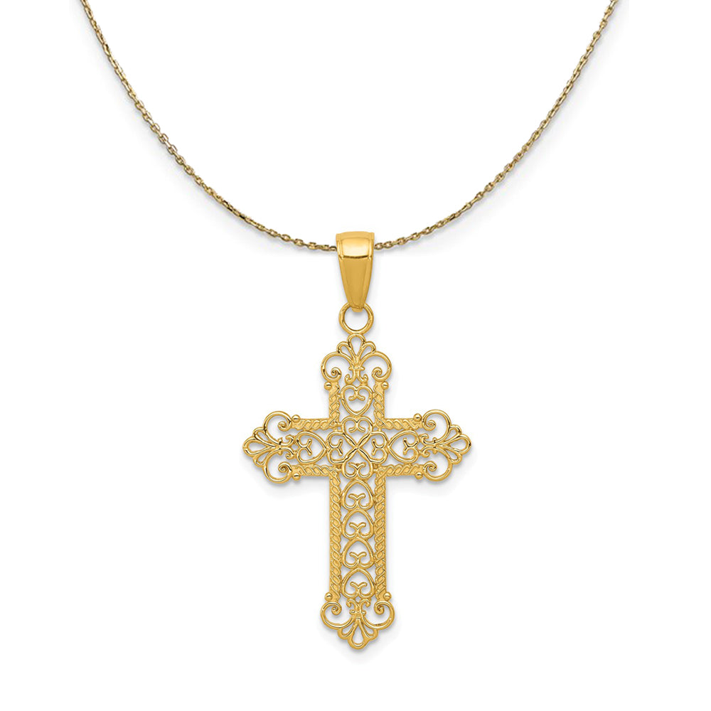 14k Yellow Gold Fleur de lis Cross Necklace, Item N24837 by The Black Bow Jewelry Co.