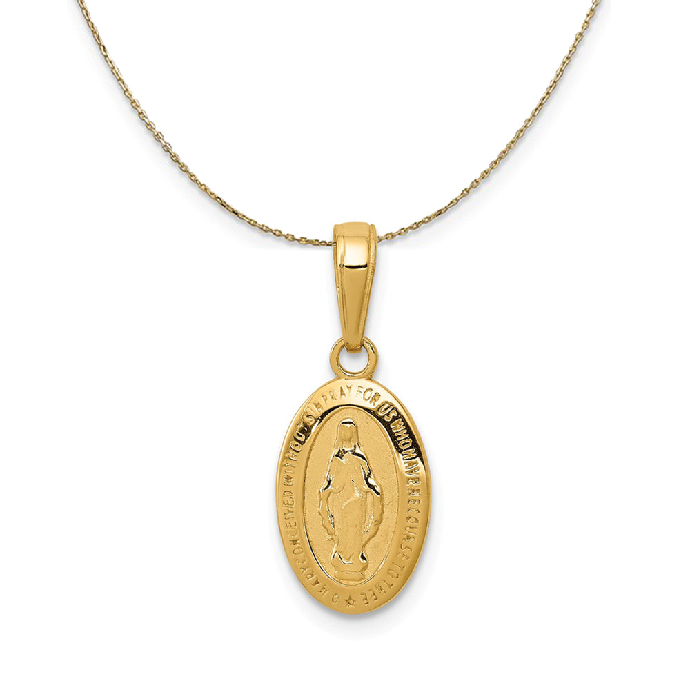 14k Yellow Gold, Small Oval Miraculous Medal Necklace, Item N24844 by The Black Bow Jewelry Co.