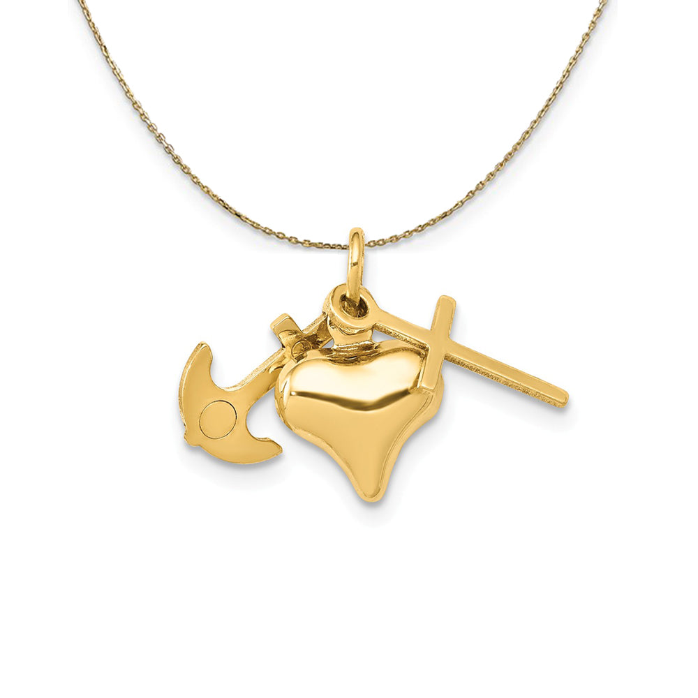 14k Yellow Gold, Small Faith, Hope and Charity Necklace, Item N24866 by The Black Bow Jewelry Co.