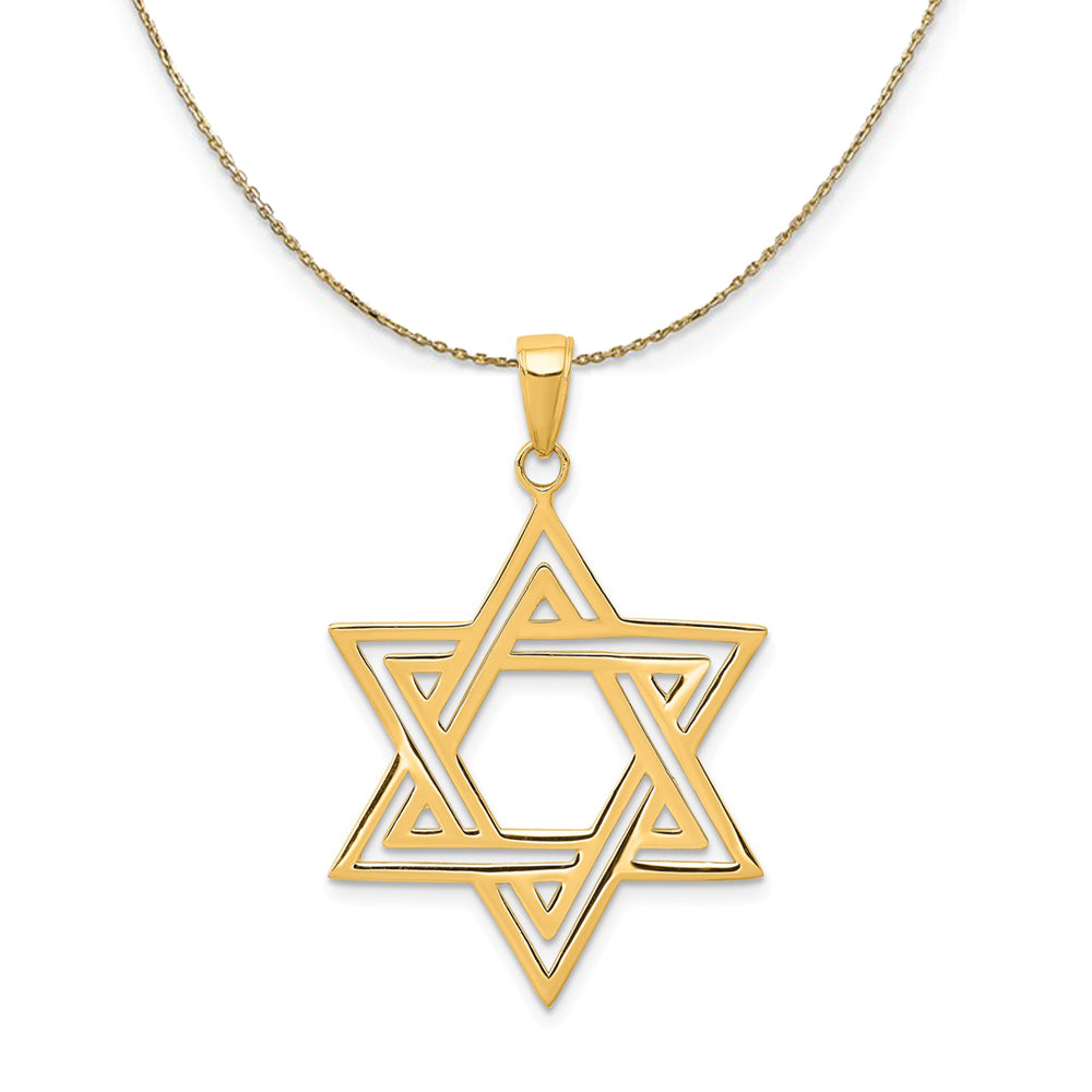 14k Yellow Gold Satin Star of David Necklace Black Bow Jewelry