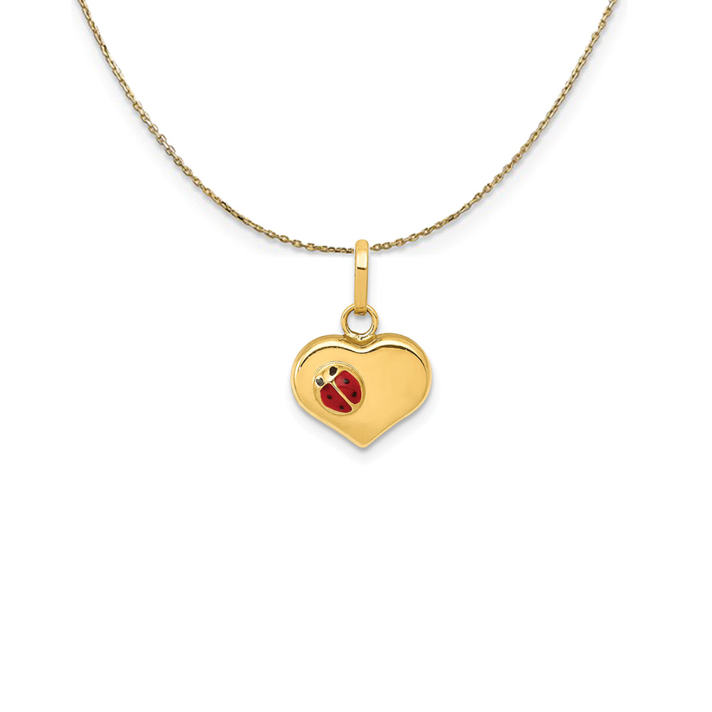 14k Yellow Gold Heart & Ladybug (10mm) Necklace, Item N24967 by The Black Bow Jewelry Co.