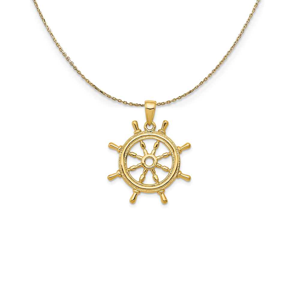 14k Yellow Gold 3Dimensional Ship's Wheel Necklace, Item N24993 by The Black Bow Jewelry Co.