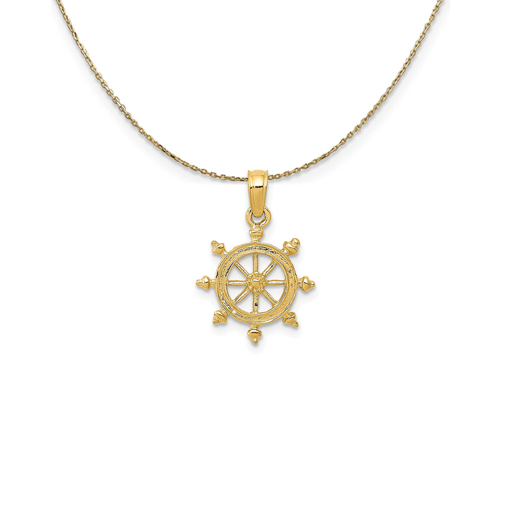 14k Yellow Gold Small Ship's Wheel Necklace, Item N24995 by The Black Bow Jewelry Co.
