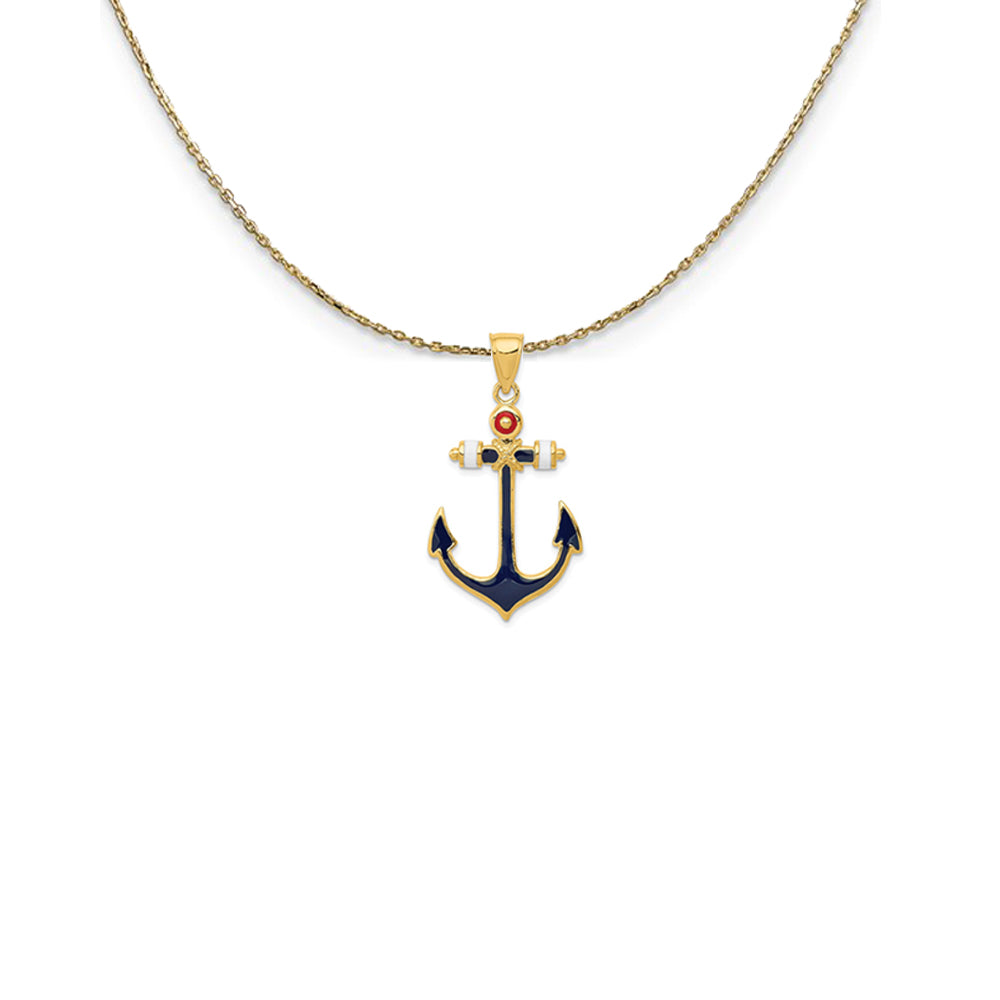14k Yellow Gold Red, White and Blue Enameled Anchor Necklace, Item N25002 by The Black Bow Jewelry Co.