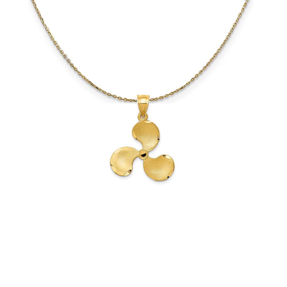 14k Yellow Gold Satin Diamond Cut Propeller Necklace, Item N25008 by The Black Bow Jewelry Co.