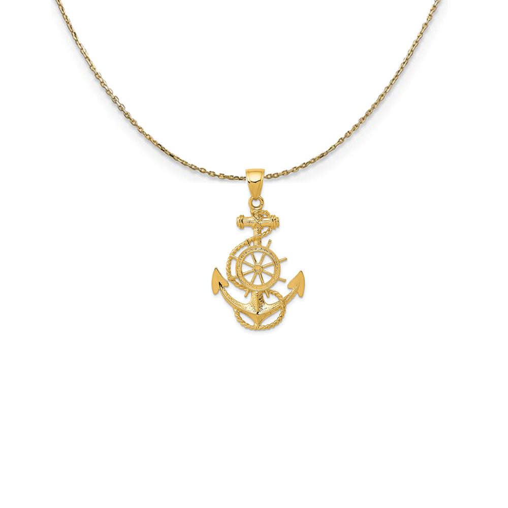 14k Yellow Gold Large Anchor, Ship's Wheel and Rope Necklace, Item N25017 by The Black Bow Jewelry Co.