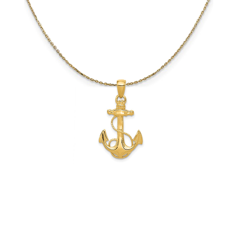 14k Yellow Gold Textured and Polished Anchor Necklace, Item N25030 by The Black Bow Jewelry Co.