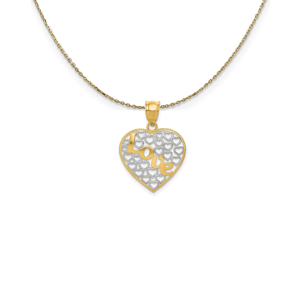 14k Yellow Gold and Rhodium Two Tone Love Heart Necklace, Item N25042 by The Black Bow Jewelry Co.