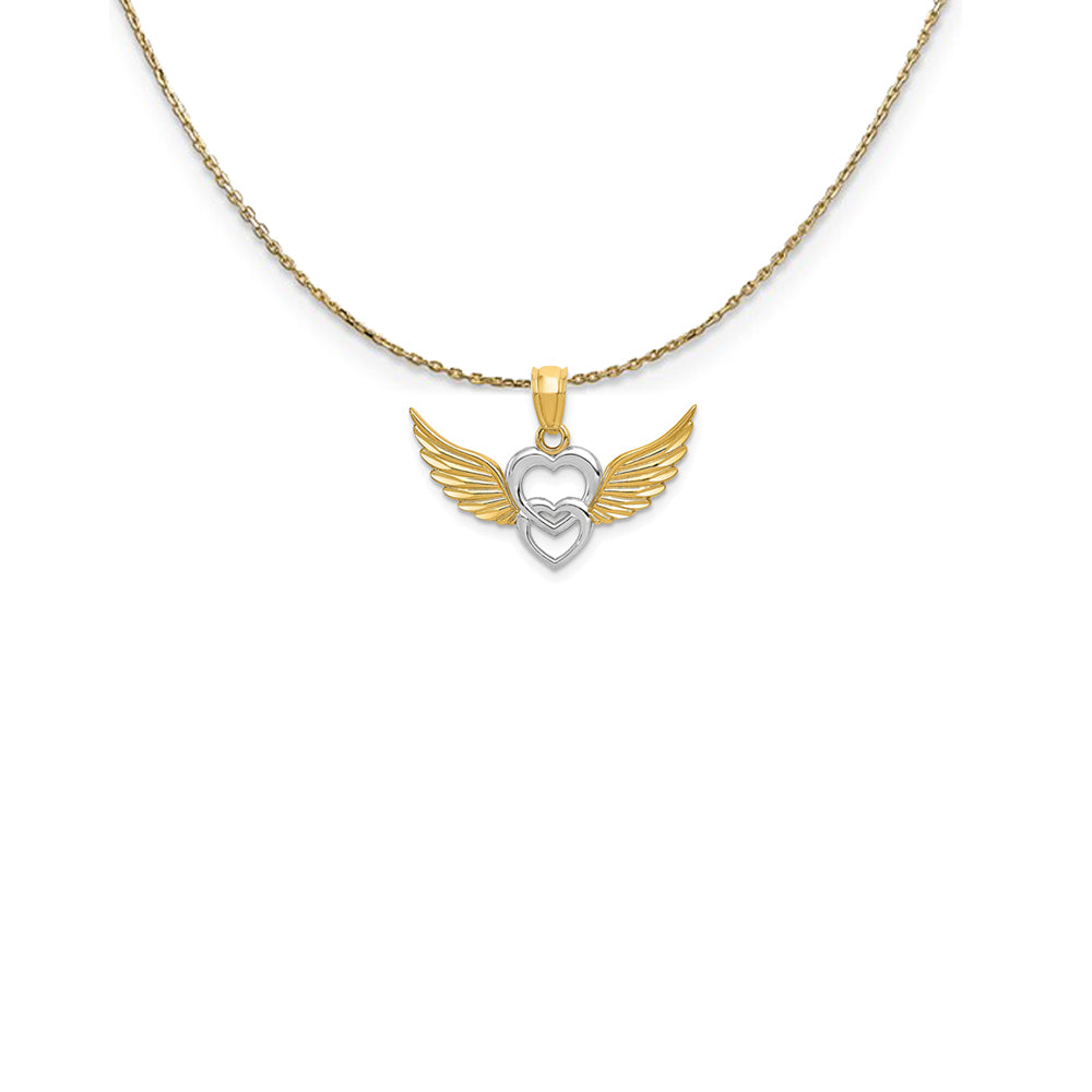 14k Yellow Gold & Rhodium Double Winged Hearts Necklace, Item N25045 by The Black Bow Jewelry Co.