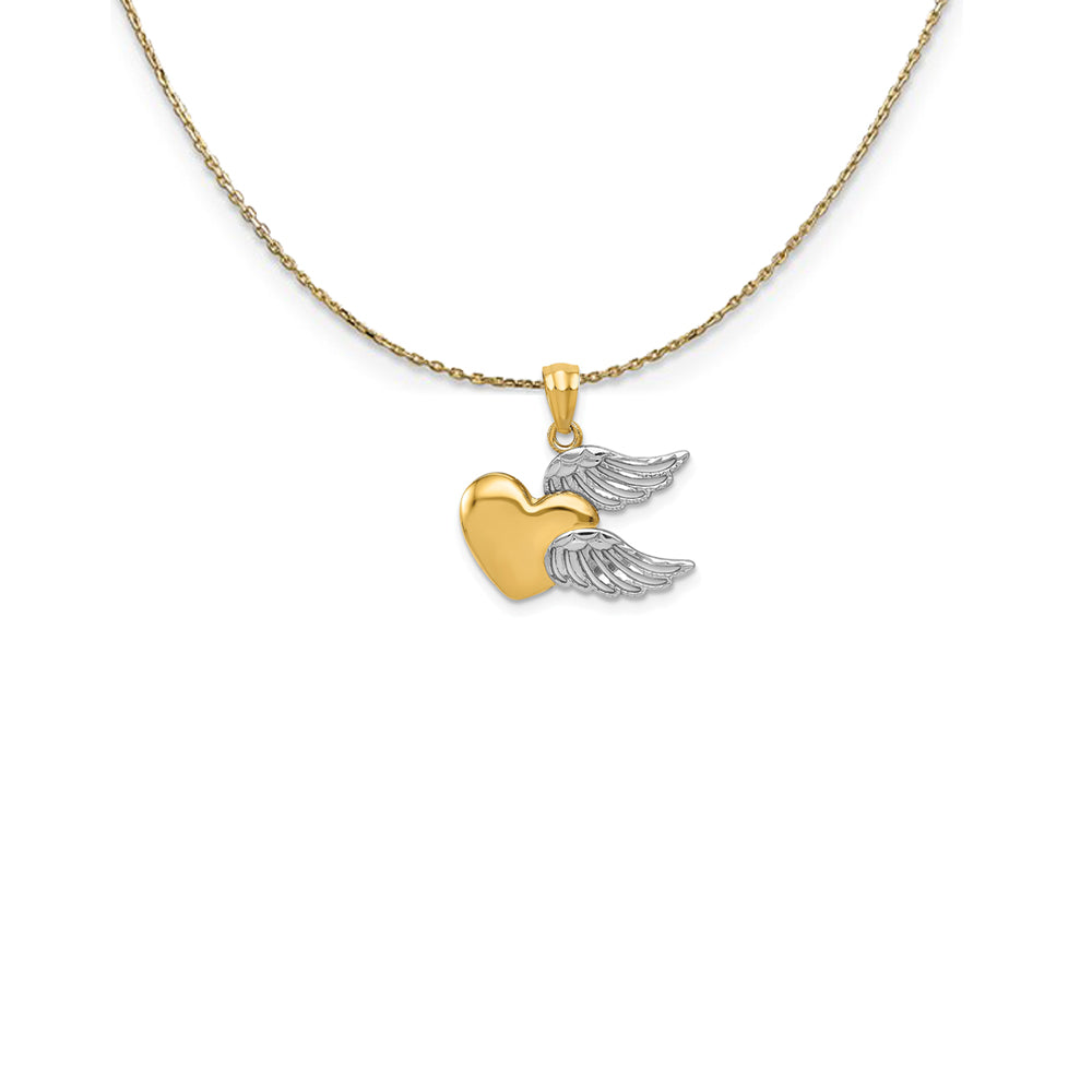 14k Yellow Gold and Rhodium Two Tone Heart with Wings Necklace, Item N25050 by The Black Bow Jewelry Co.