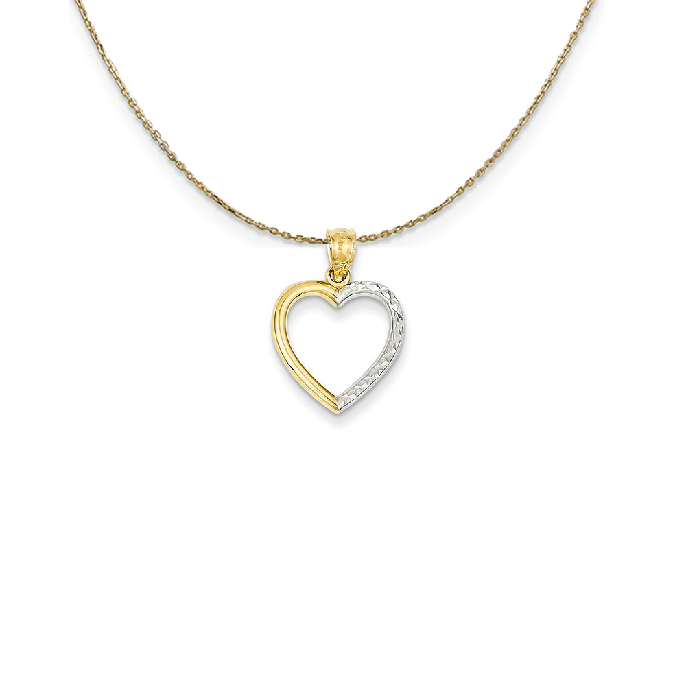 14k Yellow Gold and Rhodium Half Diamond Cut Heart Necklace, Item N25051 by The Black Bow Jewelry Co.