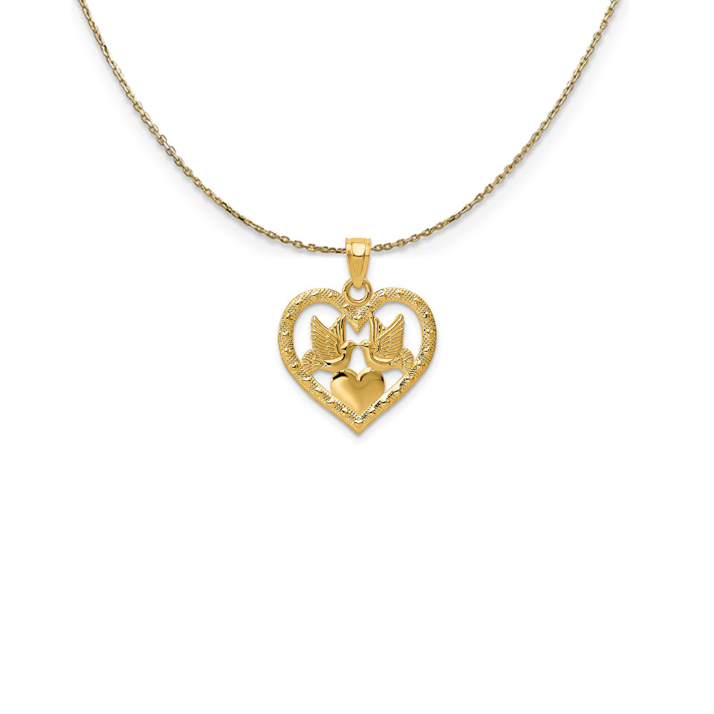 14k Yellow Gold Lovebirds and Hearts Necklace, Item N25053 by The Black Bow Jewelry Co.