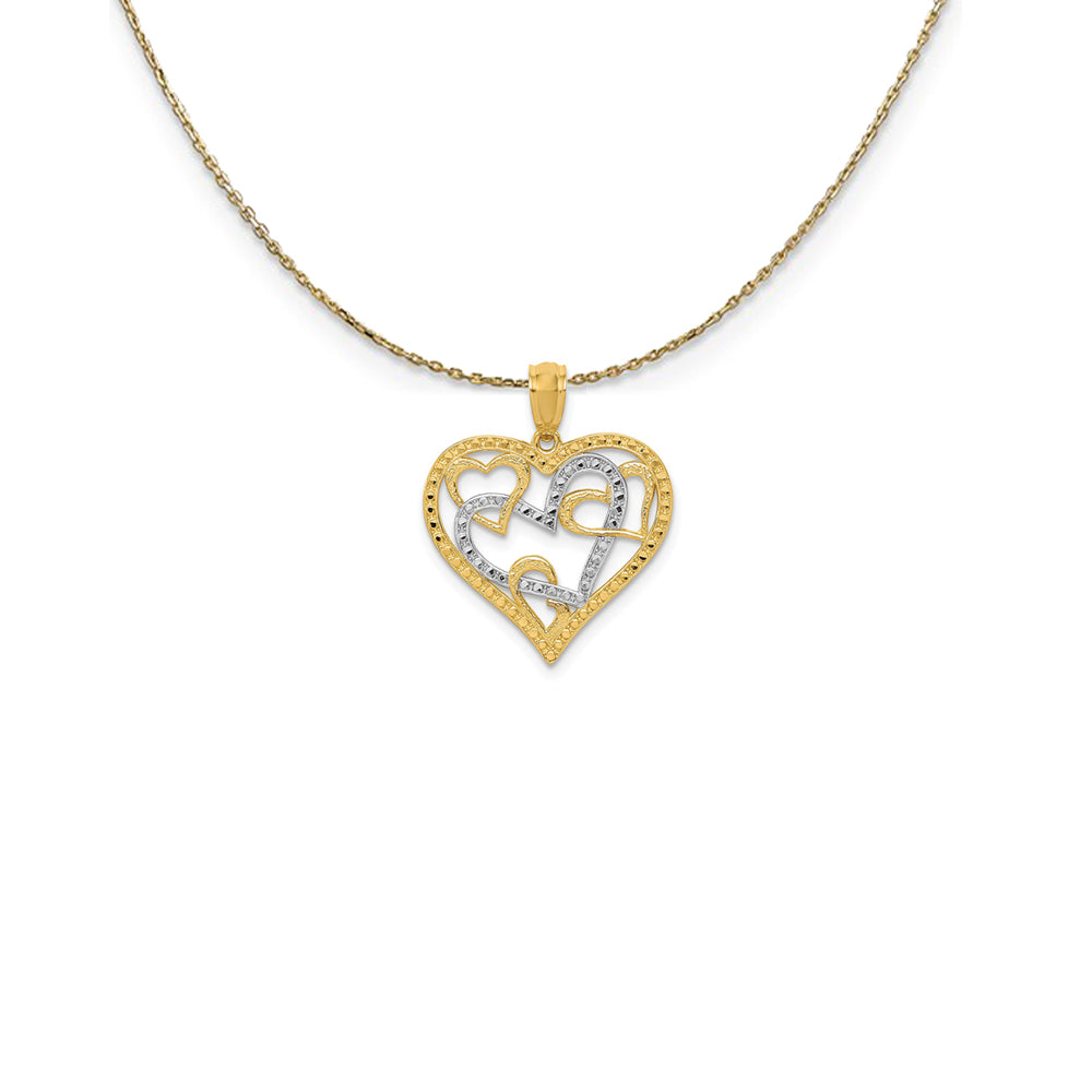 14k Yellow Gold and Rhodium Two Tone Multi Heart Necklace, Item N25054 by The Black Bow Jewelry Co.
