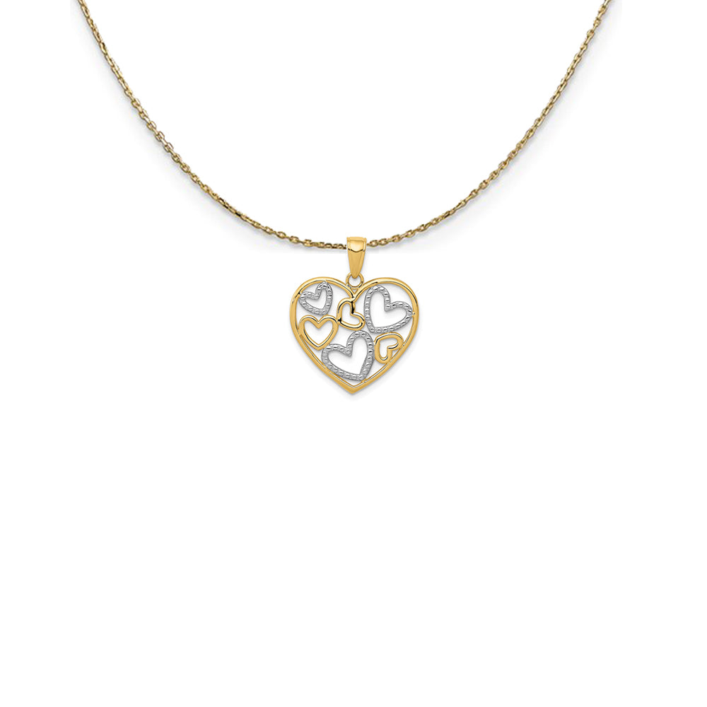14k Yellow Gold & Rhodium Diamond Cut Multi Heart Necklace, Item N25059 by The Black Bow Jewelry Co.